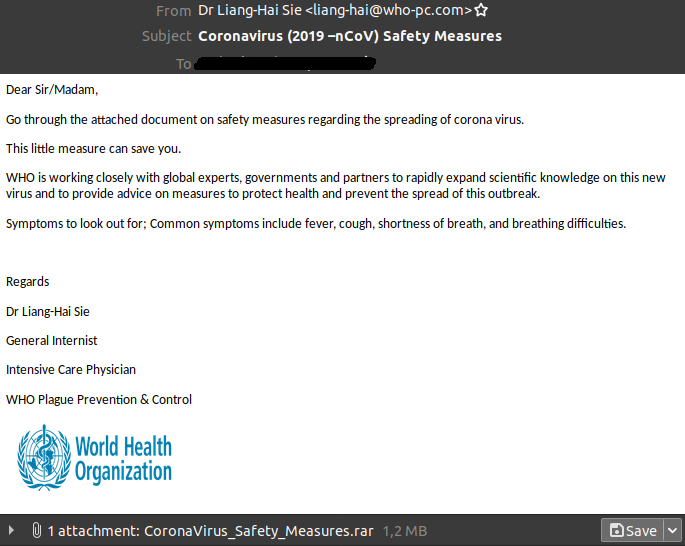 Coronavirus Phishing E-Mail Download