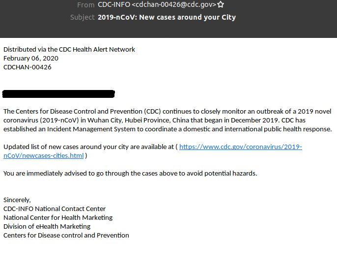 Coronavirus Phishing-E-Mail Link